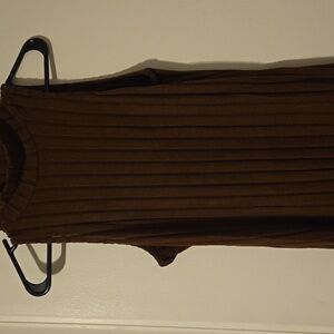 Long Brown dress with cardigan.